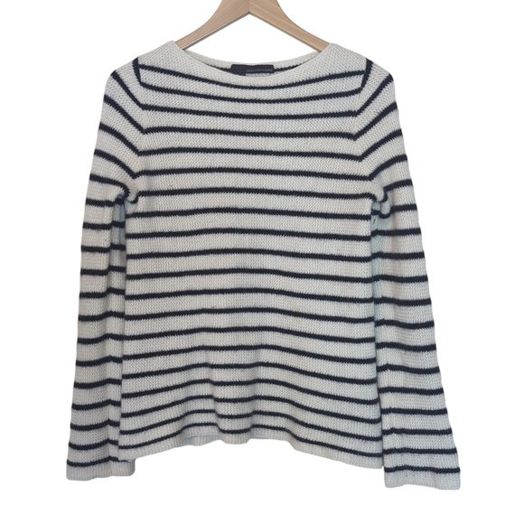 360 Cashmere Black Cream Striped Long Sleeve Super Soft Sweater - Picture 5 of 11